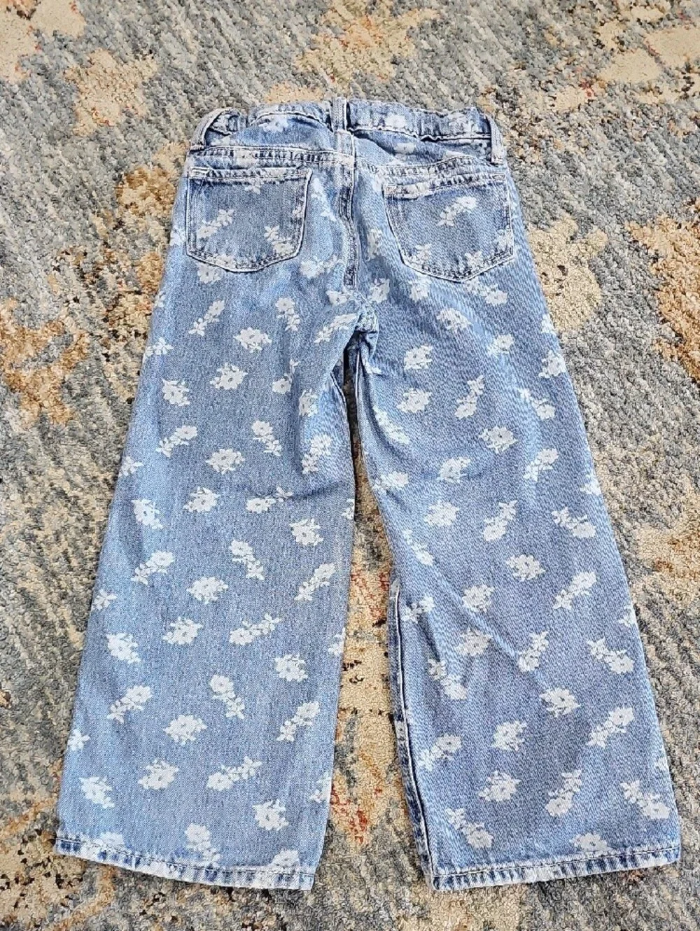 Old Navy Light Blue Denim Jeans with White Floral Print - Kids